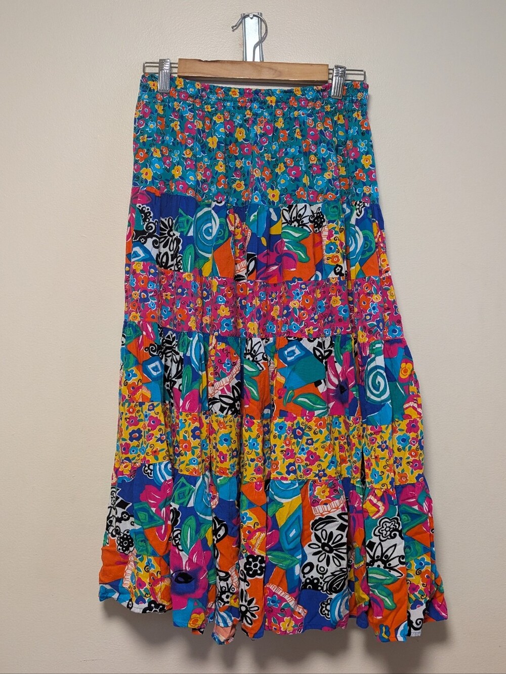 Chaus Sport Patchwork Floral Tiered Maxi Skirt Medium Boho 90s